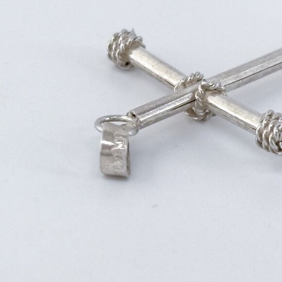 Vintage Sterling Silver 925 Rope Wrapped Cross Pendant - Picture 5 of 7